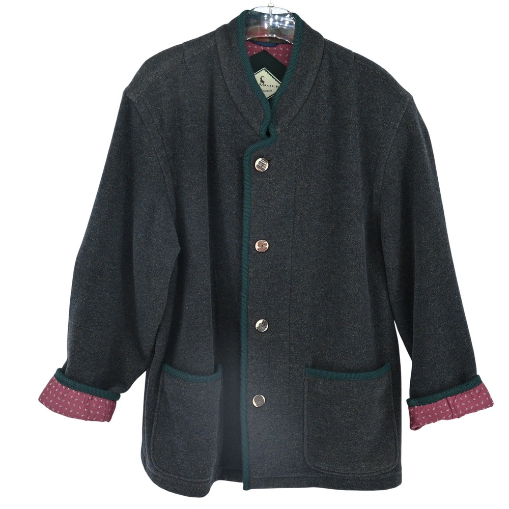 VTG‎ Steinbock Tyrol Vintage Wool Jacket Gray Green Loden W Large Horn Buttons